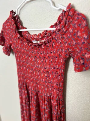 Kimchi Blue Floral Smocked Off Shoulder Midi Dress Red Ditsy Print Size Small thumbnail 3