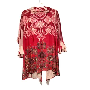 Dressbarn Woman 3X Red Pink Floral Embellished‎ Ruffle Open Front Topper thumbnail 5