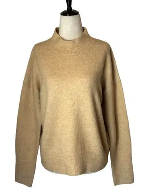 Magaschoni Sweater Women‎ Small Tan Knit Wool Blend Mock Neck Pullover thumbnail 1