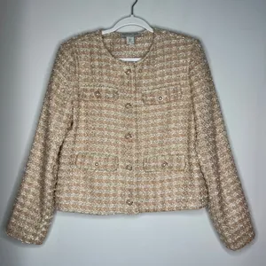 Rachel Zoe Tan Gold Tweed Blazer Jacket Size Large thumbnail 2