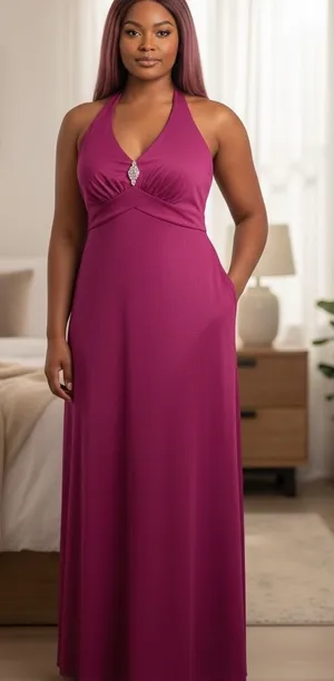 Connected apparel Halter Maxi Dress in Berry Pink 12 NEW thumbnail 1