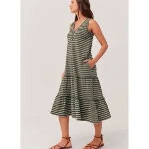 ✨Pact Apparel // Women’S Green Stripe Relaxed Slub Patio Dress✨ thumbnail 2