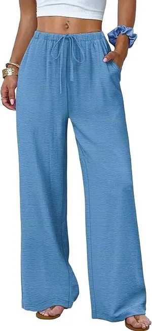 NWT ~ Women's Light Blue Wide Leg & Pockets Drawstring Casual Knit Pants ~ XL thumbnail 1
