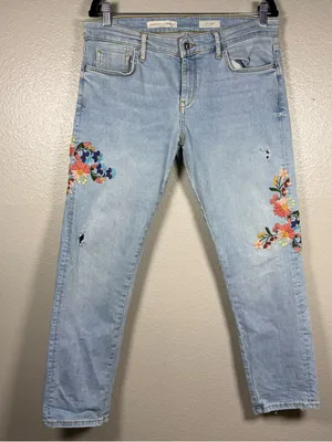 Anthropologie Pilcro Light Blue Embroidered ankle Jeans - SZ:30 thumbnail 1