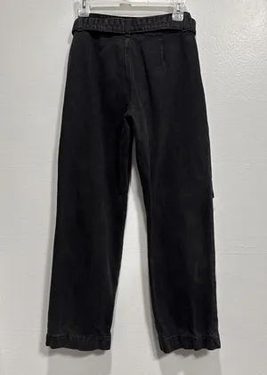 Forever 21 Jeans Womens Size 24 Cargo Wide Leg Belted Faded Black Denim Pants thumbnail 4