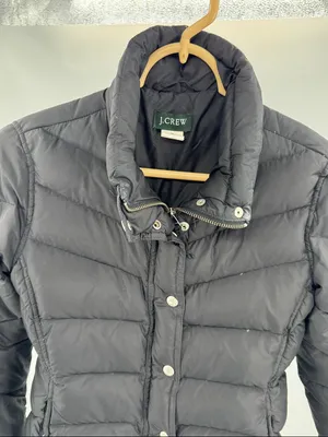 J. Crew Women's Black Chevron-Quilted Puffer Jacket down filled winter xs thumbnail 6