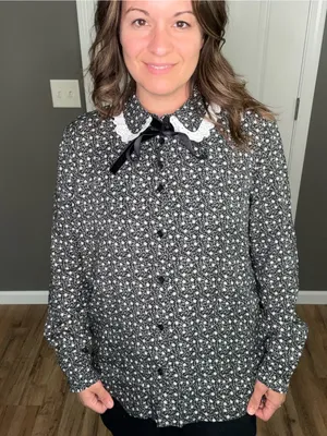 Barbour Floral Print Cottage-core Button Up Francesca Shirt with Lace Collar thumbnail 2