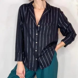 Victoria’s Secret long sleeve pajama lounge shirt button down shirt metallic str thumbnail 2