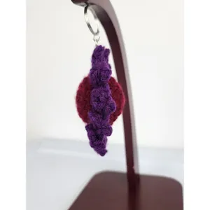New Crochet Stuffed Flower Keychain Burgundy Purple Handmade Handcrafted thumbnail 3