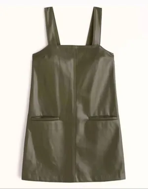 Green Faux Leather Front Pocket Mini Shift Dress Layering thumbnail 1