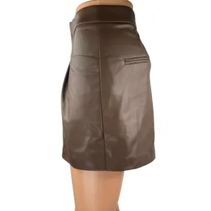 Zara Women's Brown Faux Vegan Leather Pleated High Waisted Wide Leg Shorts Sz XS thumbnail 2