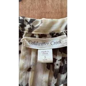 Coldwater Creek Women Small Brown Cream Floral Sheer Button Front Boho Blouse‎ thumbnail 2