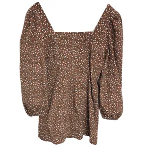 NWT Free People Call Me Cord Corduroy Mini Dress Size 6 Brown Floral Puff Sleeve thumbnail 3