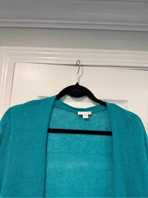 J. Jill Size M Turquoise Linen Blend Lightweight Open Front Duster Cardigan thumbnail 2