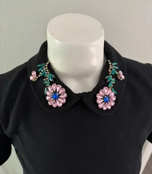 Zara NEW $50 Trafaluc Embellished Black Collar Work Classic Dress S thumbnail 4
