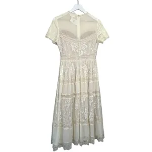 Bohme NWT Short Sleeve Lace Midi Dress Ivory Size Small thumbnail 7
