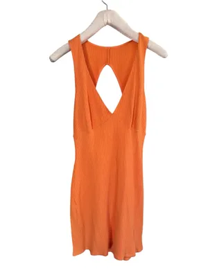 Reformation rib cut out mini dress in orange EUC thumbnail 4