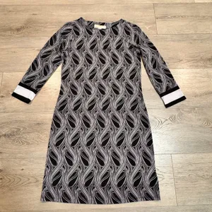 Michael Kors Shift Dress‎ Abstract Print 3/4 Sleeve Career Size Xsmall XS Black thumbnail 1