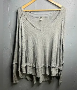 Free People Laguna Gray Thermal Long Sleeve Top; Size Xs thumbnail 1
