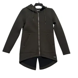 Betsey Johnson Performance Jacket Sz XS Hi-Low Brown Hooded Neoprene Gorpcore thumbnail 2