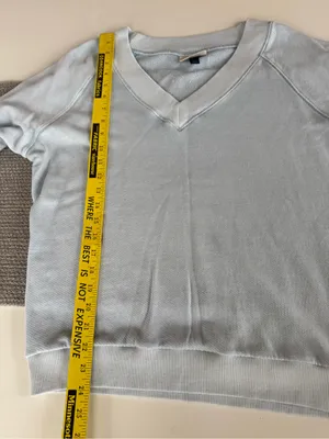 Universal Threads Light Blue Wide V-Neck Off the Shoulder Pullover Sweatshirt S thumbnail 6