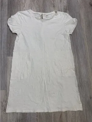 Pact Organic Cotton Short Sleeve‎ Pocket Shift Dress Cream Womens Medium thumbnail 1