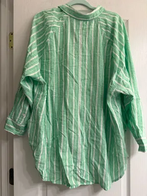 Aerie Green White Striped Linen Blend Coverup Button-Up Shirt - size L thumbnail 7