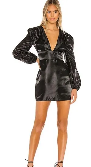 Majorelle black shiny long sleeve dress thumbnail 1