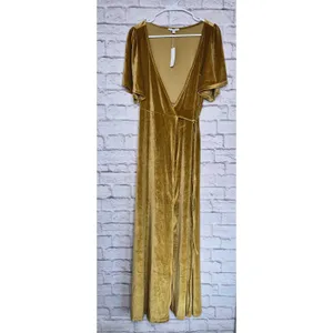Baltic Born Katelyn Velvet Maxi Wrap Dress S Gold Mustard Wedding Guest Formal thumbnail 4