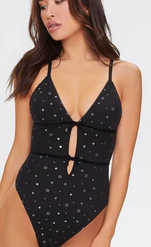 Forever 21 Black And Silver Star Bodysuit, Brand New! thumbnail 1