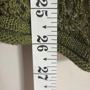 Zara Women Olive Green Open Knit Sweater Metallic Crochet Crew Neck 3859/005 M thumbnail 8