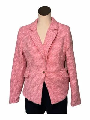 NWT EXPRESS $148 Hourglass Tweed Pink Bouclé Single-Button Blazer Jacket Medium thumbnail 3