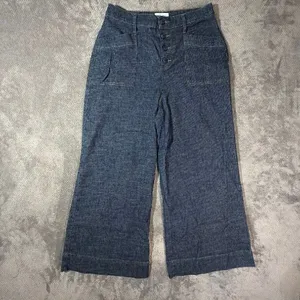 EVEREVE Women’s 29 Blue Chambray Wide Leg Crop Pants Button Fly Patch Pockets thumbnail 3