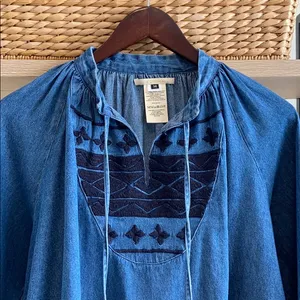 Anthropologie Ne Quittezpas Denim Chambray Embroidered Tassel Top, M thumbnail 4