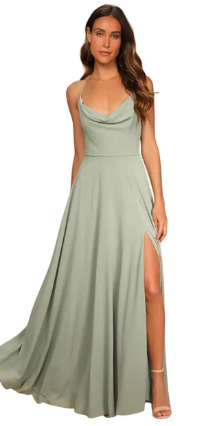 Lulus Sage Green Lace-Up Dress (Large) NWT thumbnail 1