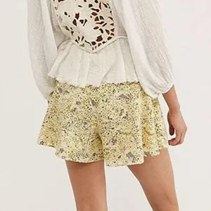 Free People‎ Shallow Waters Cotton Printed High-Waist Shorts Women's 8 Yellow thumbnail 3