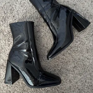 Nasty Gal Going Out Glossy Black Heeled Boots thumbnail 1