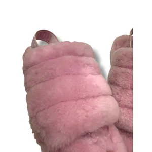 UGG Fluff Yeah Slide‎ Slippers Womens 8 Pink Sheepskin Fur Logo Strap Sandals thumbnail 9
