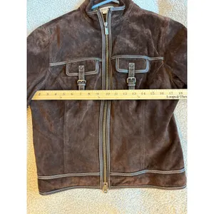 Michael Michael Kors Brown Suede Leather Jacket Contrast Stitch Buckle Large thumbnail 11