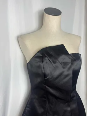 Commence Black Satin gothic Formal elegant Strapless Short Dress Minimalist M thumbnail 3