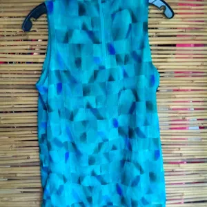 Worthington L Workwear Mock Neck Sleeveless Greenish Blue Soft Stretch Top thumbnail 4