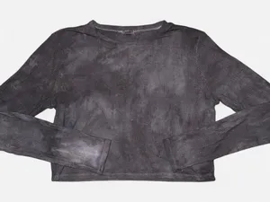GARAGE Grey Tie-Dye, Ribbed, Cropped Long Sleeve Shirt; size XL thumbnail 1