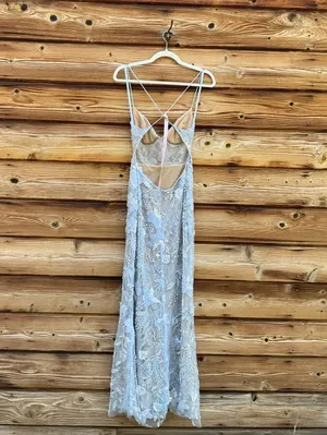 NWOT MAC DUGGAL Blue Size 4 Sleeveless Sequin Beaded Open Back Column Gown FLAW thumbnail 9