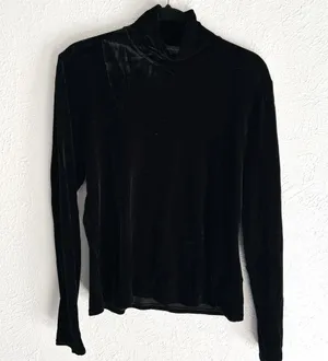 Vintage 90s Banana Republic Black Velvet Turtleneck Large Whimsigoth Witchy thumbnail 1