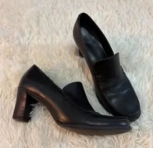 Franco Sarto leather Block Heel Loafers Black Shoes Women's Size 6.5M Euro‎ 37 thumbnail 1