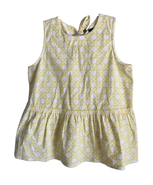 Ann Taylor Rattan Peplum Top Lemon Twist Yellow White Tie Back Bow Preppy Size M thumbnail 1