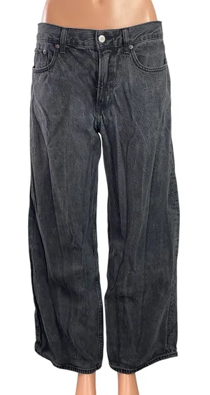 Abercrombie & Fitch Ultra Loose Low Rise Black Baggy Wide Denim Jeans Pants 28 thumbnail 1