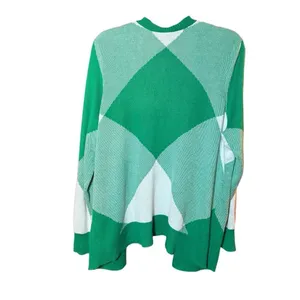 Torrid Cardigan Open Front Sweater Green White Checkered Print Sz 0 (L)‎ thumbnail 5
