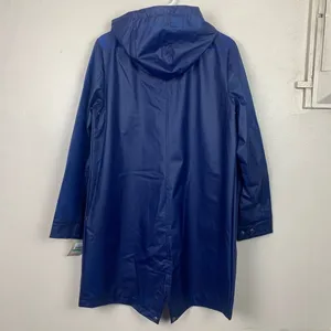 Levi's Blue Rain Jacket Trench Coat Hooded XS Long Line Snap Buttons Waterproof thumbnail 7