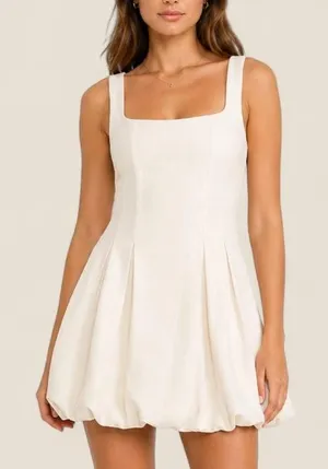 Commense Ivory Pleated Bubble Mini Dress NWT Quiet Luxury Coquette Linen XL thumbnail 1